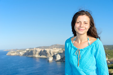 Smiling Girl on the Bonifacio cliff, Corsica, France