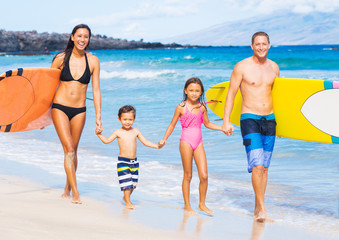 Happy Family with Surfboards