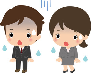 ショックを受けるスーツの男女