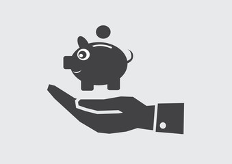 Hand and piggy bank icon