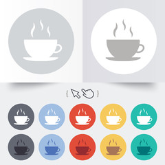 Coffee cup sign icon. Hot coffee button.