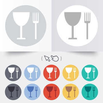 Eat sign icon. Cutlery symbol. Fork and wineglass.