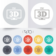 3D TV sign icon. 3D Television set symbol.