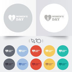 8 March Women's Day sign icon. Heart symbol.