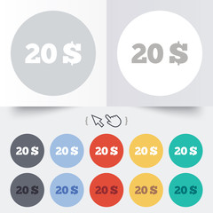 20 Dollars sign icon. USD currency symbol.
