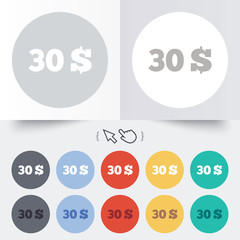 30 Dollars sign icon. USD currency symbol.