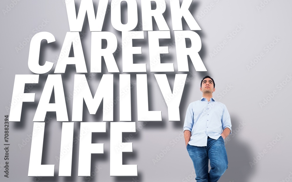 Poster composite image of unsmiling casual man standing
