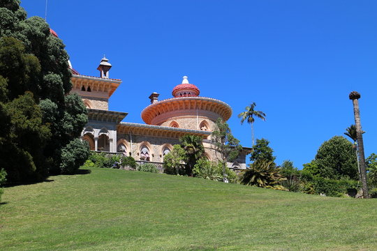 Main facade of Monserrate palace in Sintra, Portugal
