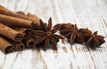 Star anis and cinnamon stick