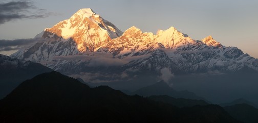 Evening panoramic view of mount Dhaulagiri - Nepal