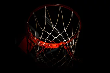 Fotobehang Basketball hoop on  black background with light effect © torsak