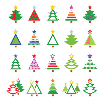 Christmas tree - various types vector icons set