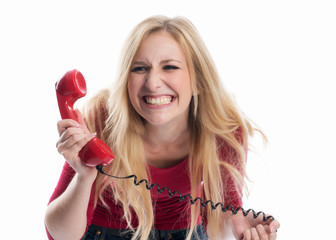 Blonde Frau telefoniert