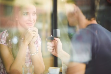 Engagement ring in cafe