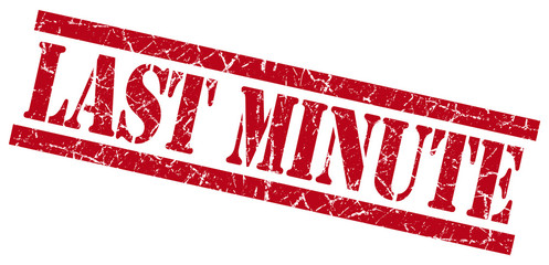 last minute red grungy stamp on white background
