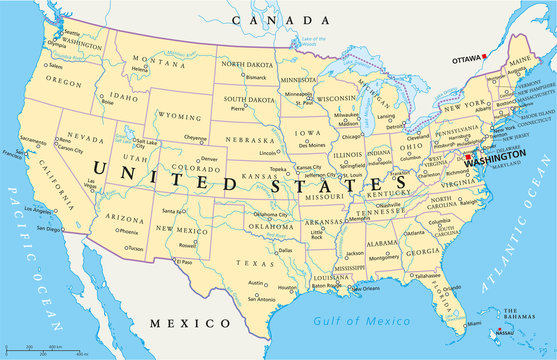 United States of America Political Map with single states