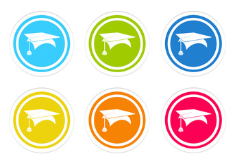 Set of rounded colorful icons with graduation symbol