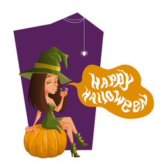 Halloween illustration. Witch with pipe