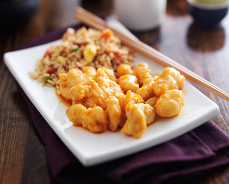 chinese orange chicken with fried rice