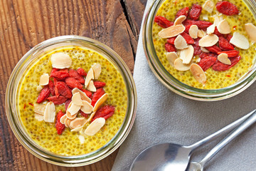 Chia seed puddings with saffron