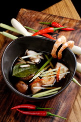 Thai hot and sour soup Tom Yum with shrimps