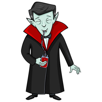 Vector Halloween Character - Vampire Drinks Blood