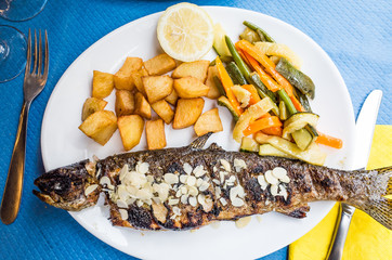 grilled fish and vegetables