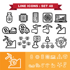 Bitcoin Line icons set 48