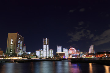 Fototapeta na wymiar Lighting of all of the buildings at Minatomirai, Yokohama