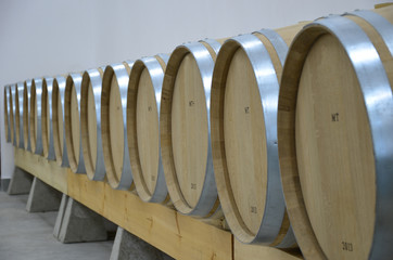 A modern wine cellar with barrels