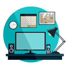 Flat vector illustration with office things