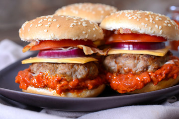 Ajvar salad and beef burger