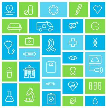 Medical and Healthcare Lined Icons Background