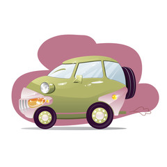 Cute car with the headlights in a cartoon style.