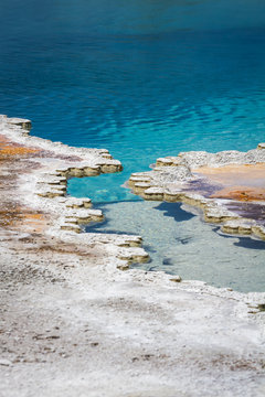 blue waters in Yellowstone's geysers