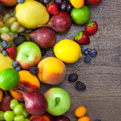 Background of Colorful Fruits with water drops