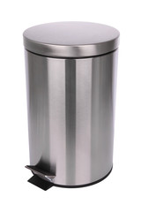Top side of closed trash can on white background.
