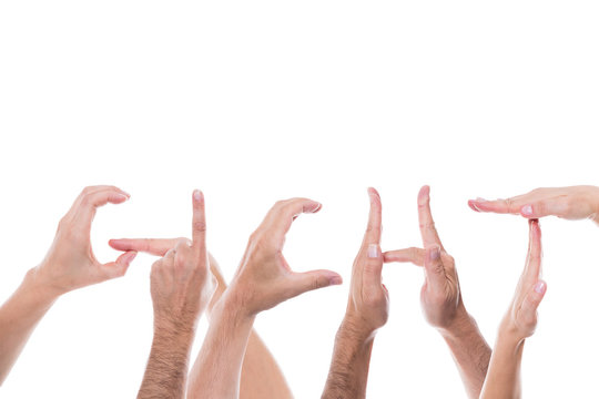 Viele H&auml;nde formen das Wort Gicht