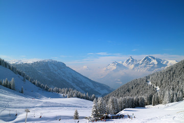 Fototapeta na wymiar Snowy Alps on a clear winter day