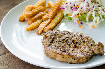 Pork Steak with Black Pepper With fries and salad