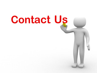 3d man on the logo Contact Us! 3d render.