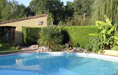 jardin exotique et piscine circulaire