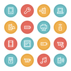 Mobile content web icons, color circle buttons