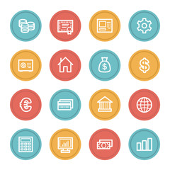 Money web icons, color circle buttons