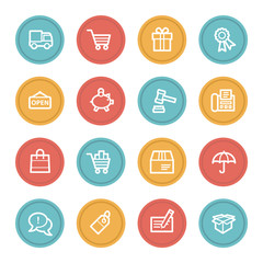 Fototapeta na wymiar Shopping web icons, color circle buttons