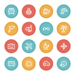 Vacation web icon set 1, color circle buttons