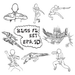 Fototapeta na wymiar vector hand drawn set of China's kung fu, doodles
