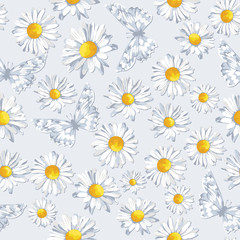 Vector seamless pattern with beautiful flowers in pastel colors.