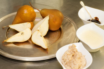 kaiser pear cream with fruit ingredients and balsamic vinegar