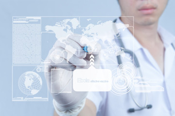 Doctor point pen to digital world screen and making dicision